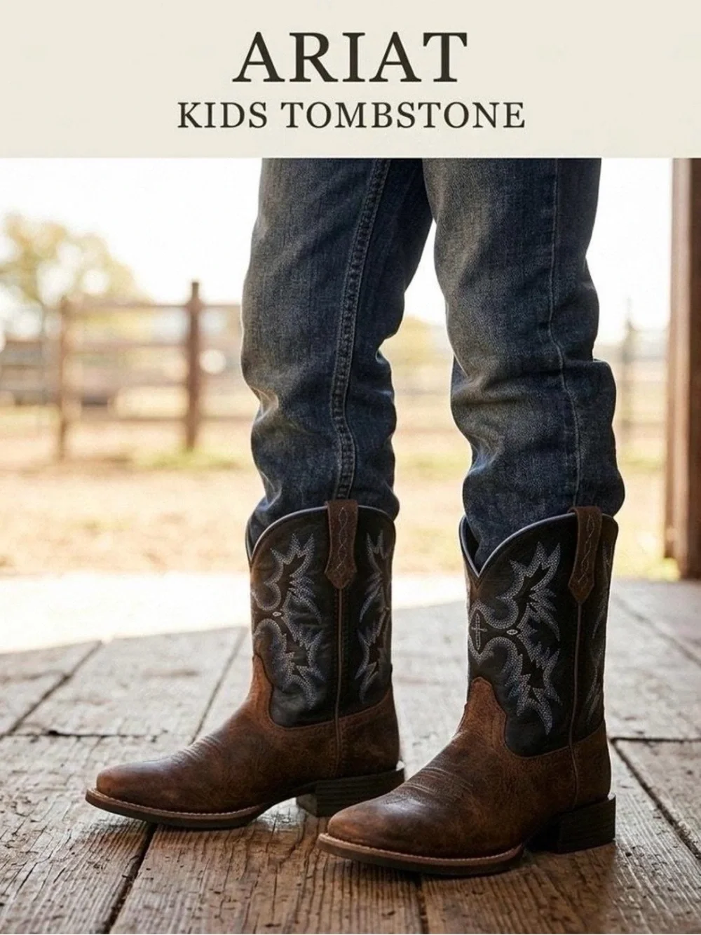 Ariat Tombstone Western Boot Youth Kids Size 3.5 Earth Brown Leather Square Toe